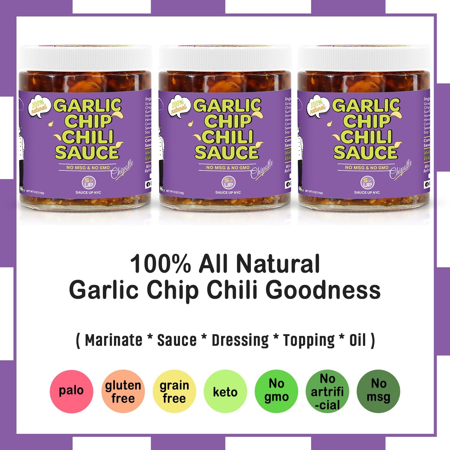 Sauce Up Garlic Chip Chili Sauce | Chipotle Flavor | All-Natural, Keto, Gluten-Free, No Msg | Fried Garlic, Mexican Chilies, Cru