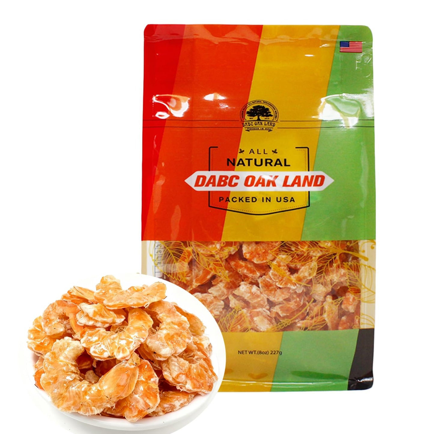 DABC OAK LAND Dried Shrimp - Medium Large 8oz, Sun Dried Seafood for Snacks, Salad, Pad Thai or Soup, Fresh-Caught USA