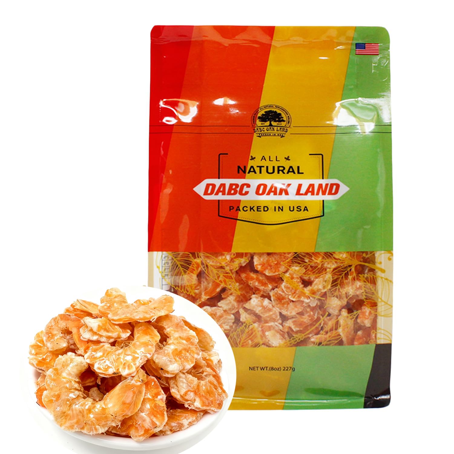 DABC OAK LAND Dried Shrimp - Medium Large 8oz, Sun Dried Seafood for Snacks, Salad, Pad Thai or Soup, Fresh-Caught USA
