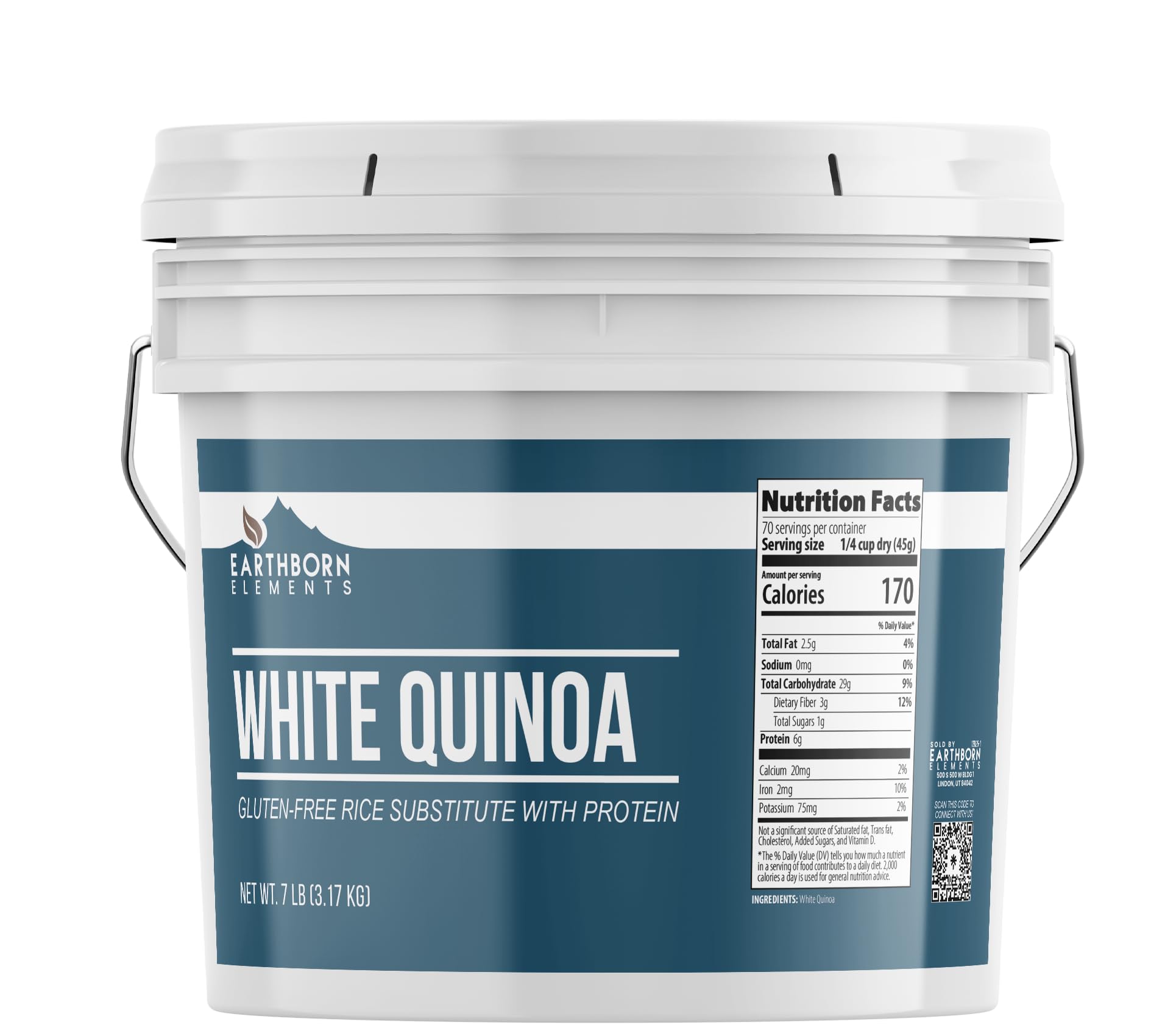 Earthborn Elements White Quinoa, 1 Gallon, Gluten-Free, Raw, Vegan, Packaged in a Resealable Bucket