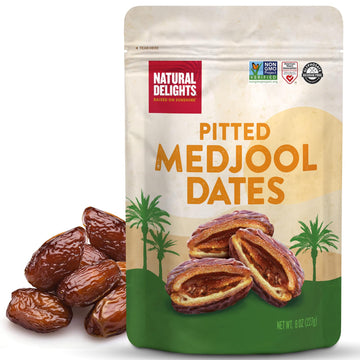 Natural Delights Medjool Dates - Large & Plump Pitted Dates Medjool  Non-Gmo Verified  Naturally Sweet Fruit Snack  Perfect For On-The-Go - Pitted  8 Oz Bag