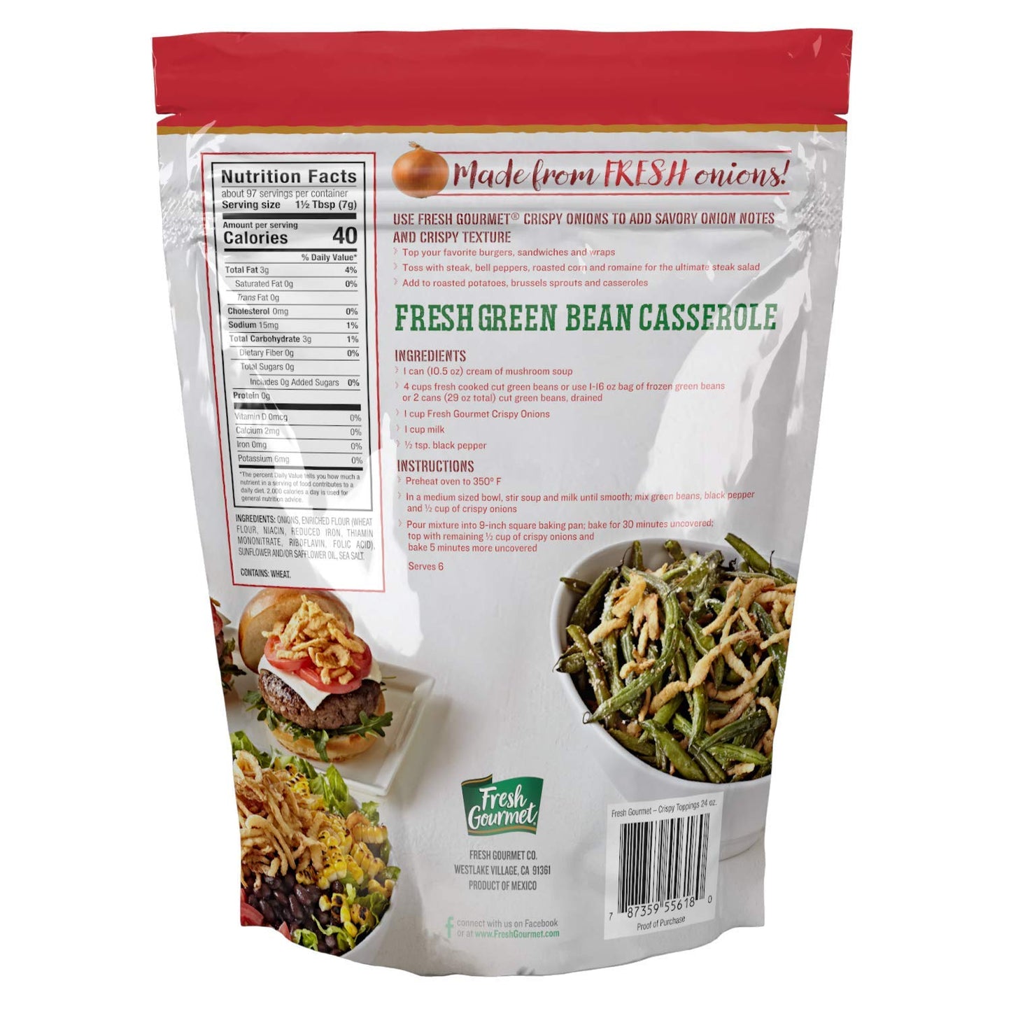 Fresh Gourmet Crispy Onions | 24 Ounce | Low Carb | Crunchy Snack and Salad Topper (Pack of 3)