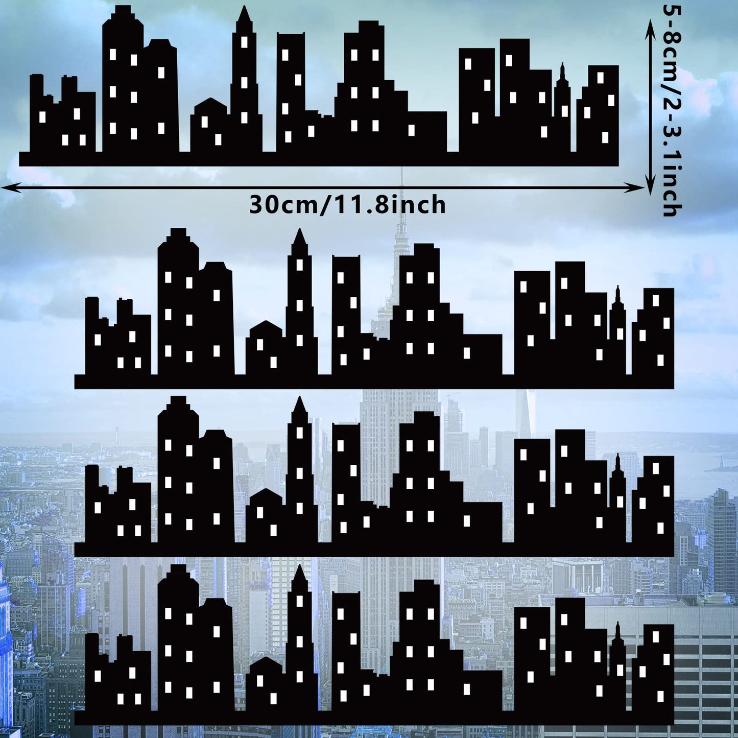 4 Pieces City Cake Border Decoration Toppers Stick On Or Lay On Building Images Lighted City Backdrop For Cakes Wrap Desserts Bi