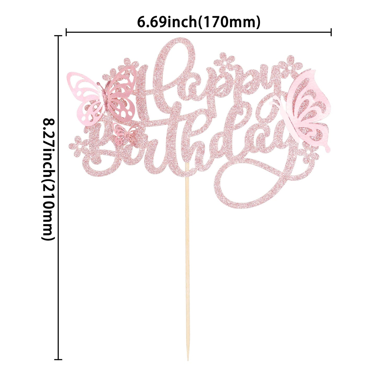 Ephlyn Butterfly Cake Toppers - 3D Birthday Decorations - Rose Gold - Model EPH-2022-116-20
