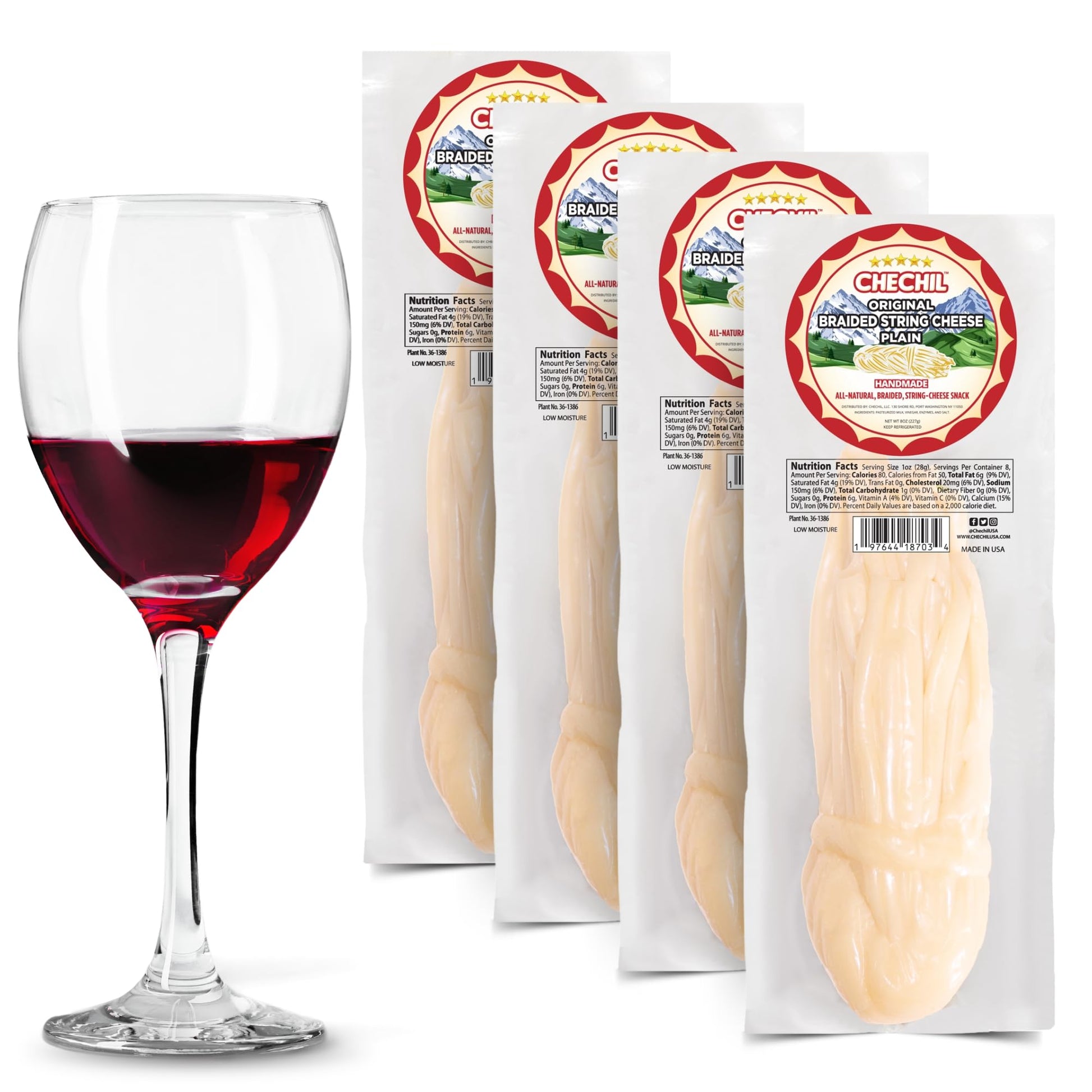 Chechil Plain & Savory Braided String-Cheese - Beverage-Inspired Snack (4 Pack) - Artisanal  Slightly Salted  Keto Friendly  Vacuum Sealed  No Preservatives