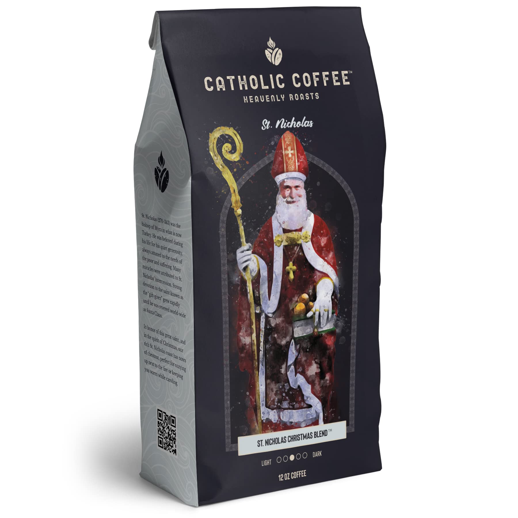 St. Nicholas Christmas Blend (Whole Bean) 12 oz Small-Batch Craft Coffee, Gift for Catholic Faithful & Coffee Lovers