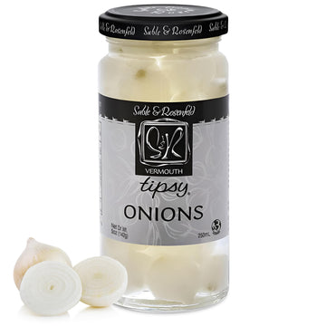 Tipsy Cocktail Onions in Jar with French Vermouth - Pickled Silverskin Onions for Cocktails, Appetizers, and Hors dOeuvres, Kosher Parve - Sable & Rosenfeld - 5 oz - Pack 1