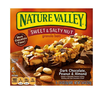 Nature Valley Snack Bar, Sweet and Salty Nut, Dark Chocolate, Peanut Almond, 7.44 Ounce, Pack of 12