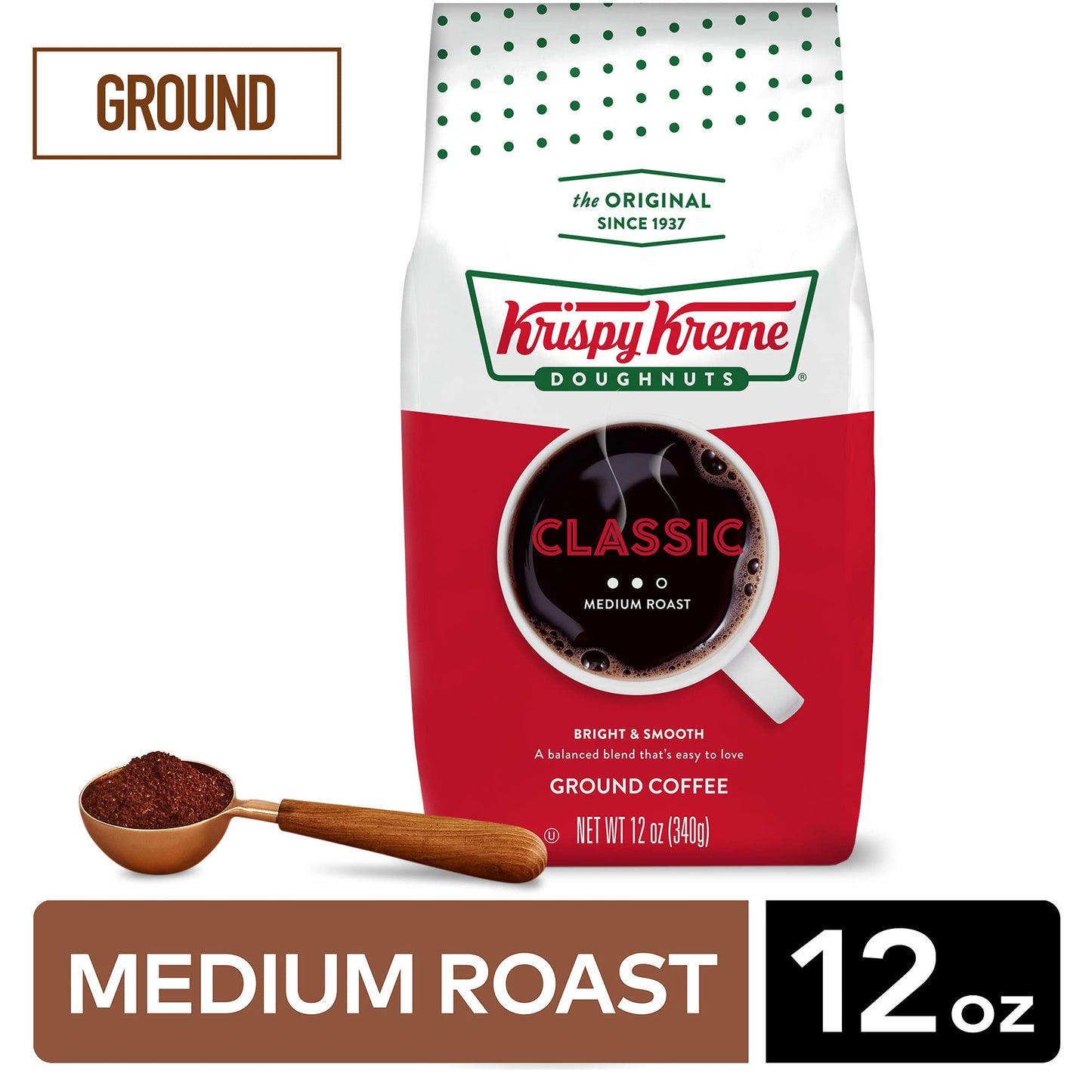 Krispy Kreme Doughnuts, Classic, Ground Coffee, Medium Roast, Bagged 12oz (Pack of 2)