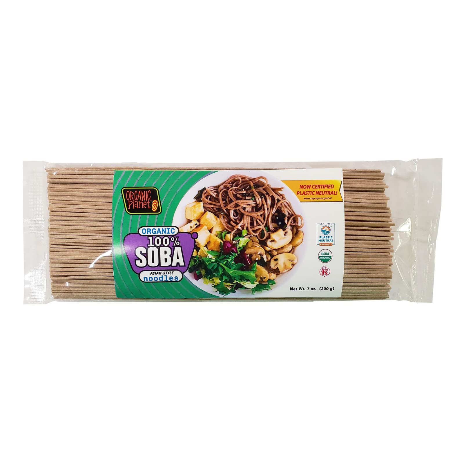 Organic Planet Japanese Soba Noodles, 100% Buckwheat Noodles, Salt-Free Asian Pasta, Organic, Kosher, Made in Japan, 7 oz pack