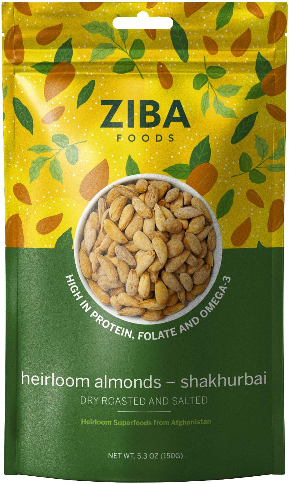 Ziba Foods Heirloom Shakhurbai Almonds  Dry Roasted & Salted  Non-Gmo Vegan Gluten Free Snack Nuts  Heirloom Warm & Nutty  Healt