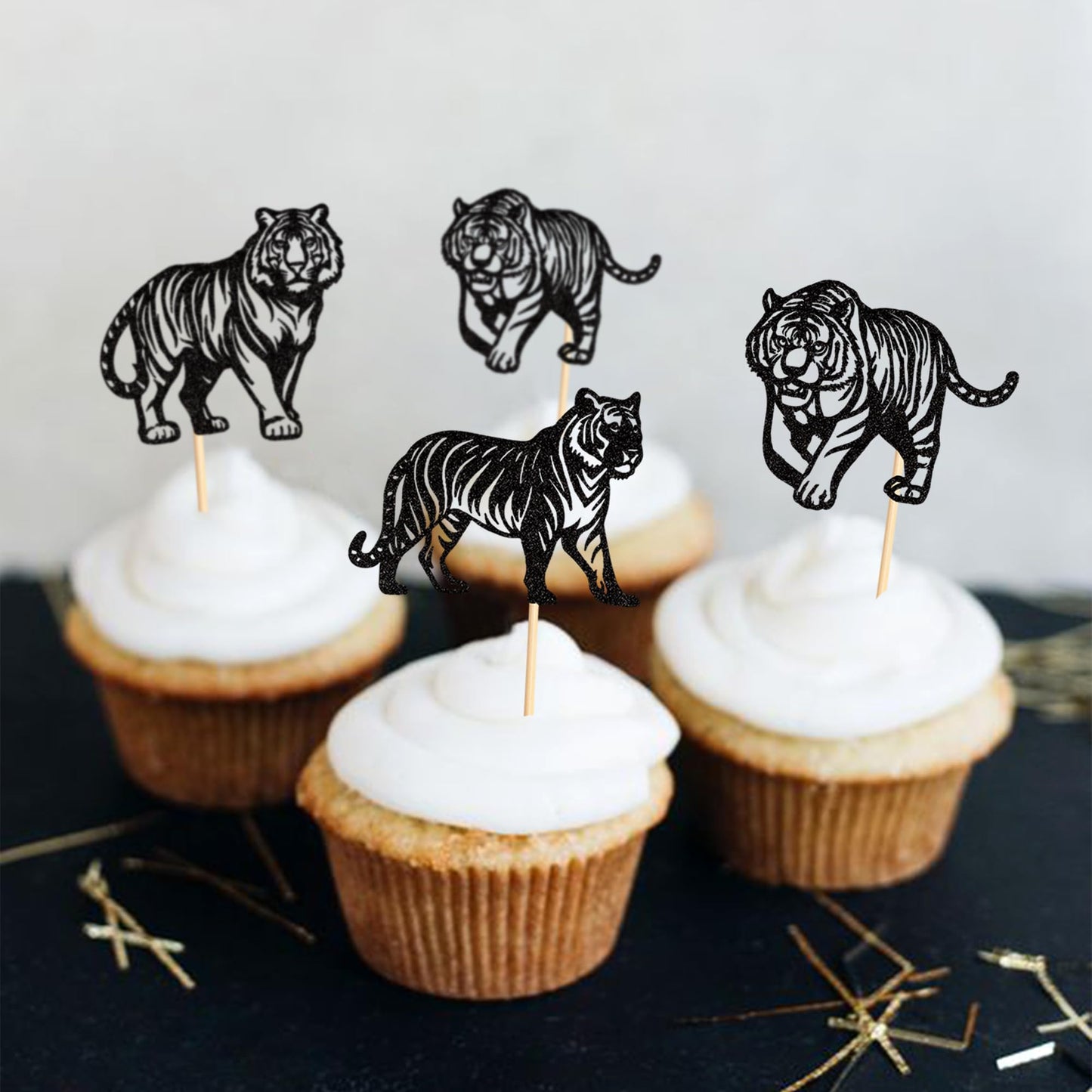 24 Pack Tiger Cupcake Toppers Jungle Safari Animal Tiger Cupcake Picks Tiger Birthday Cake Decorations For Baby Shower Birthday
