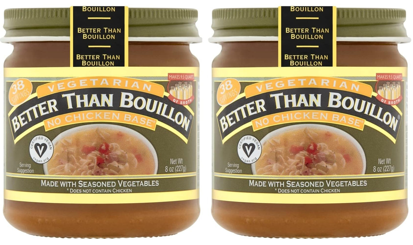 Better Than Bouillon Vegetarian No Chicken Base, 8 OZ Jar (Pack of 2), Certified Vegan, Makes 9.5 Quarts of Broth