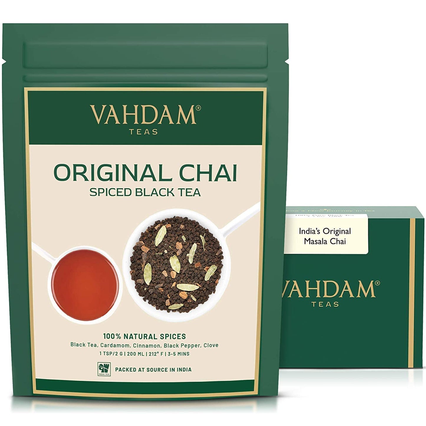 Vahdam, Indias Original Masala Chai Tea Loose Leaf (50 Cups/3.53Oz) Blend Of Black Tea, Cinnamon, Cardamom, Cloves & Black Pepper | Ancient Indian House Recipe Of Spiced Masala Tea