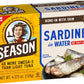 Season Sardines in Water - No Salt Added, Wild Caught, 22g of Protein, Keto Snacks, More Omega 3's Than Tuna, Kosher, High in Ca