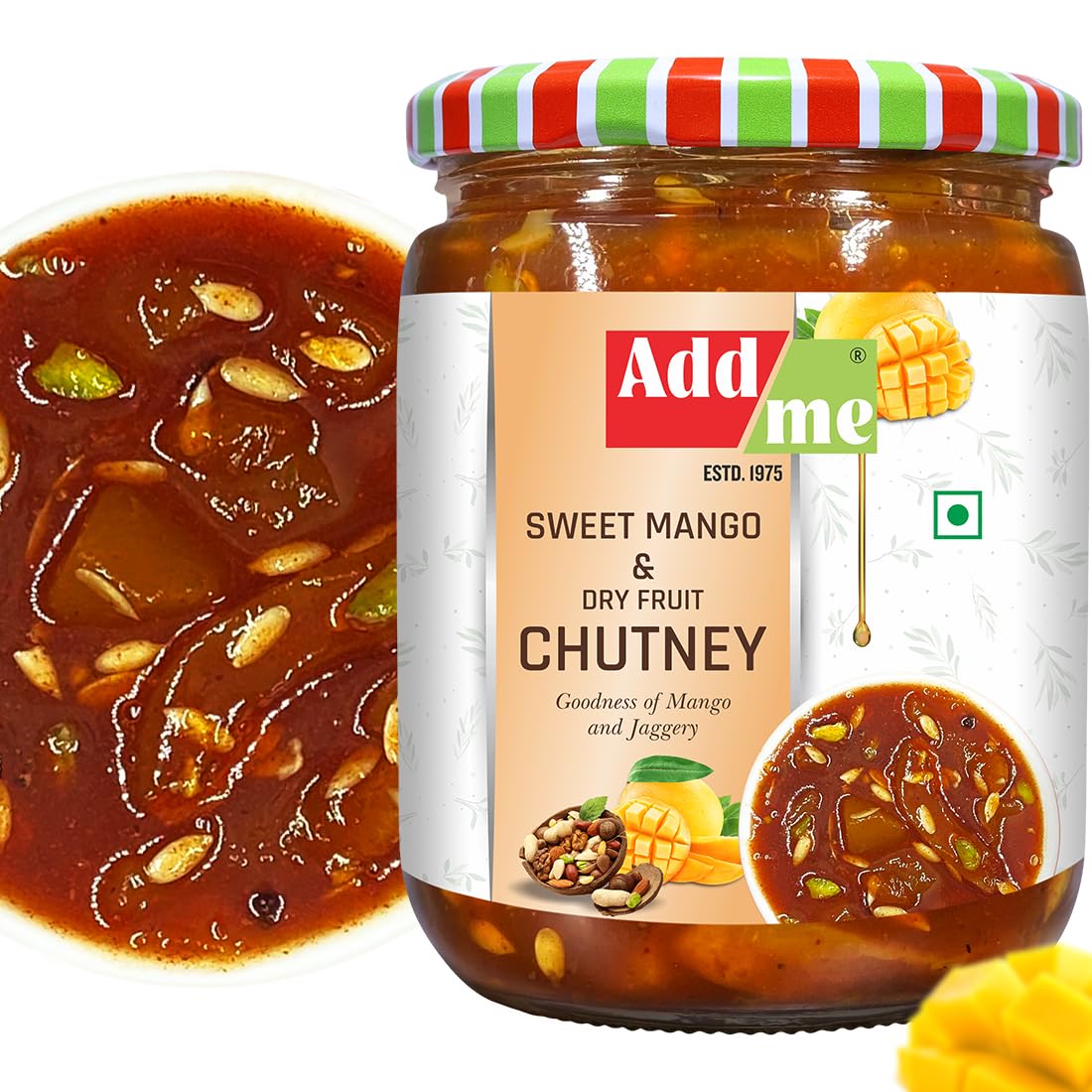 Add me Sweet Mango & Dry Fruit Chutney 600gm |100% Natural & Fresh Aam Ki Chatni| Khatti Meethi Navratan Mango Chutney/Jam In Gl