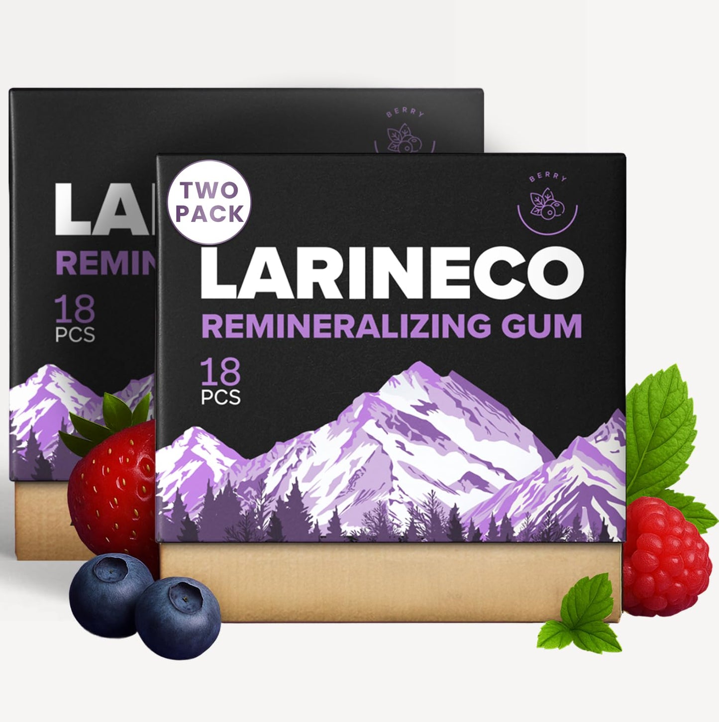 Larineco Remineralizing Gum with Nano Hydroxyapatite & Xylitol - Sugar-Free Cinnamon Xylitol Gum - Plastic-Free  Dye-Free  Aspartame-Free - Natural Base - 18 Pieces (18 Count (Pack of 2)  Berry)