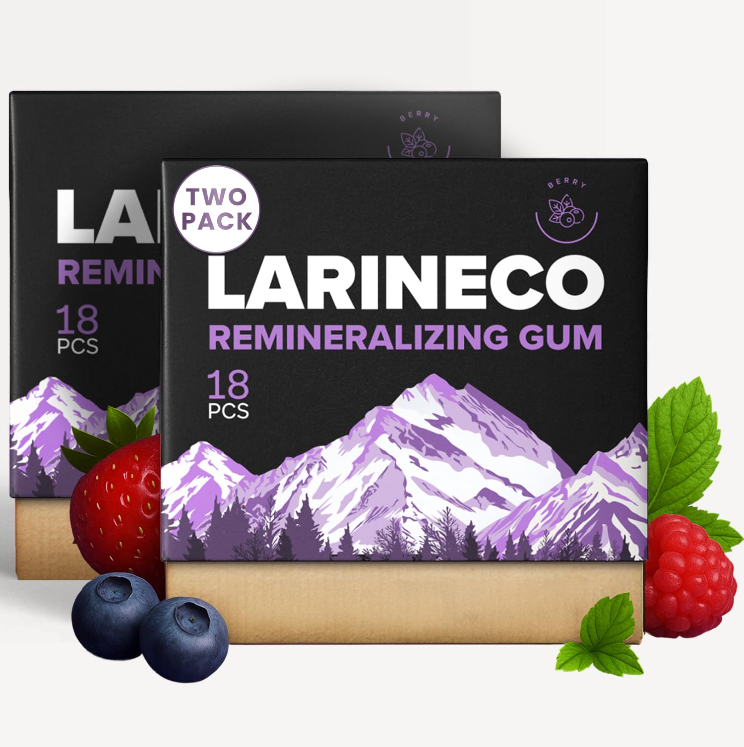 Larineco Remineralizing Gum with Nano Hydroxyapatite & Xylitol - Sugar-Free Cinnamon Xylitol Gum - Plastic-Free  Dye-Free  Aspartame-Free - Natural Base - 18 Pieces (18 Count (Pack of 2)  Berry)