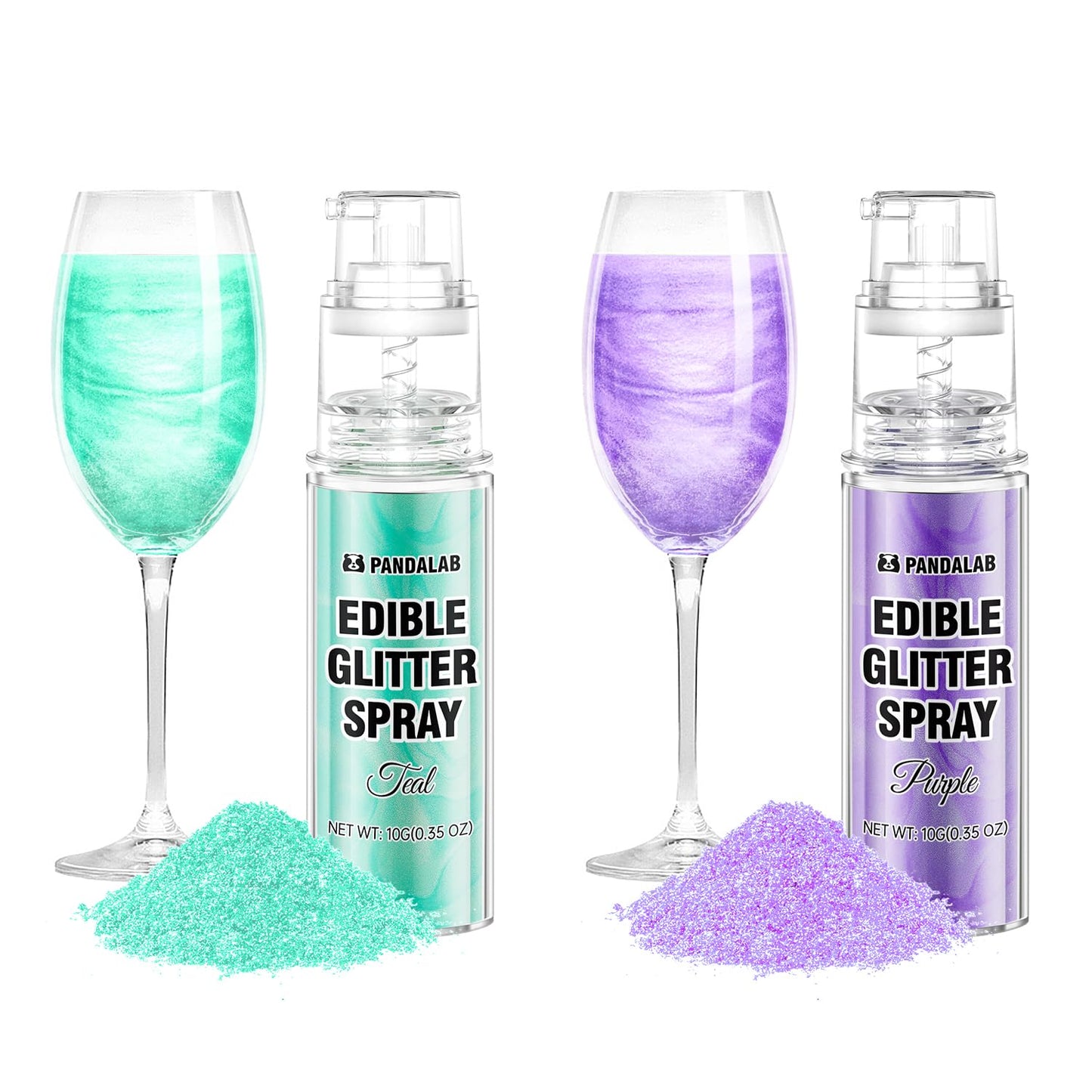 Pandalab Edible Glitter Spray - Purple & Teal Luster Dust for Drinks & Desserts, 0.35oz/10g Bottle