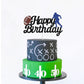 Football Cake Topper - Happy Birthday Cake Topper For Football/Sport Theme Birthday Party Decoration (Black Glitter)