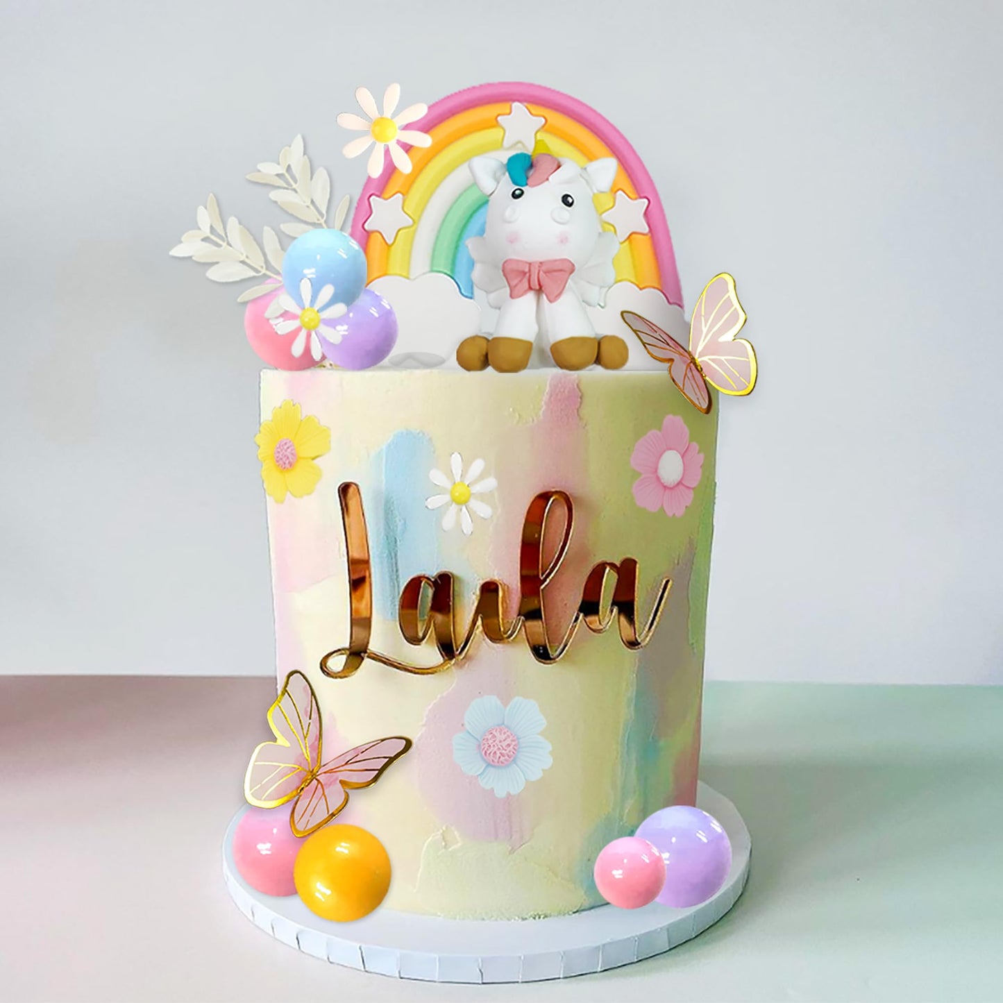 37 Pcs Unicorn Cake Topper, Unicorn Rainbow Cake Decorations With Rainbow Stars Unicorn Balls Happy Birthday Cake Decorations Fo