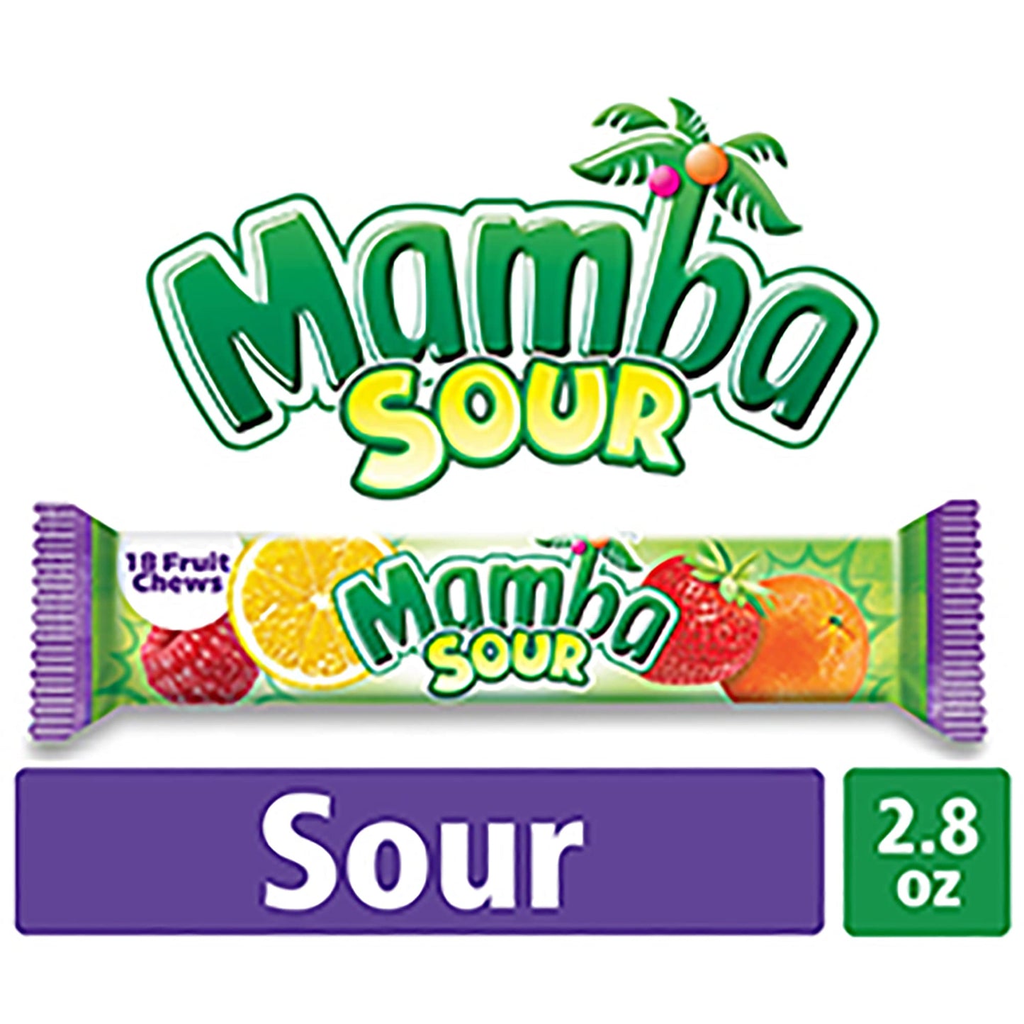 Mamba Sour Fruit Chews Candy, 18 Pieces (Pack Of 24)