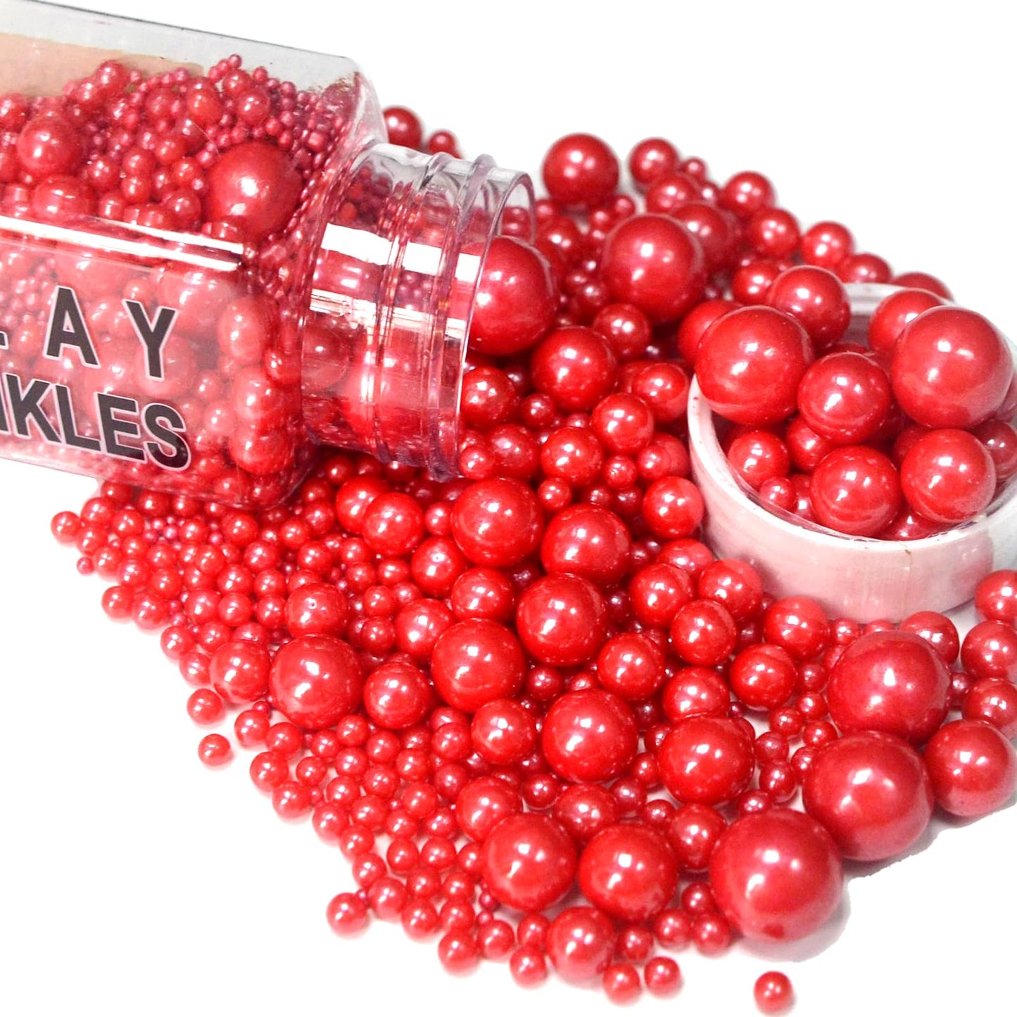 Red Sprinkles Edible Pearls for Cake Decorating Sugar Pearls Candy Cake Sprinkles Mixed Size Cookie Cupcake Cake Topper Decorati