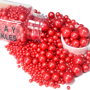 Red Sprinkles Edible Pearls for Cake Decorating Sugar Pearls Candy Cake Sprinkles Mixed Size Cookie Cupcake Cake Topper Decorati