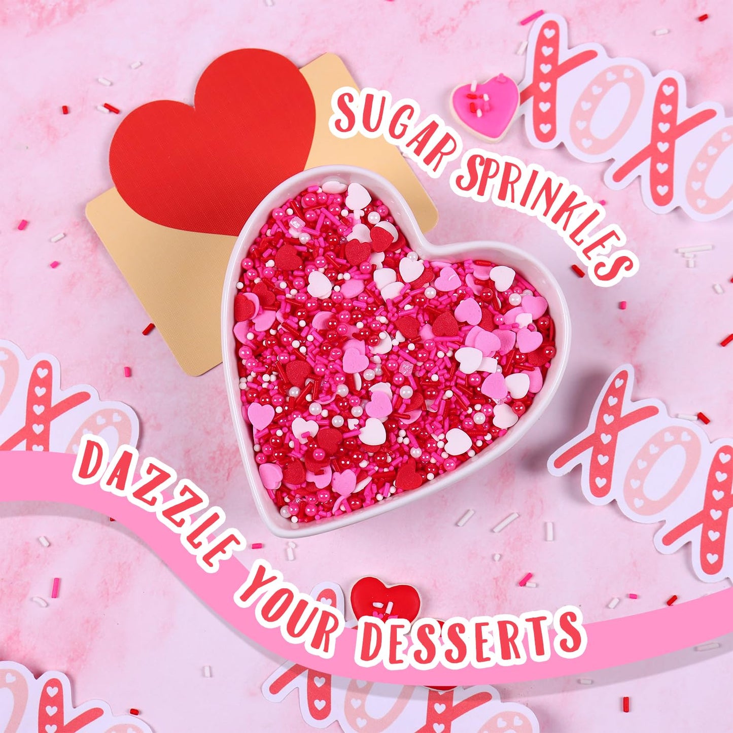 Valentines Sprinkles For Baking 4.2Oz White Red Pink Jimmies And Heart Sprinkles For Cake Decorating Valentine Sprinkles For Coo