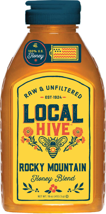 Local Hive Rocky Mountain Raw Unfiltered Honey 16Oz. 100% Us Honey Sourced From American Bees And Beekeepers.