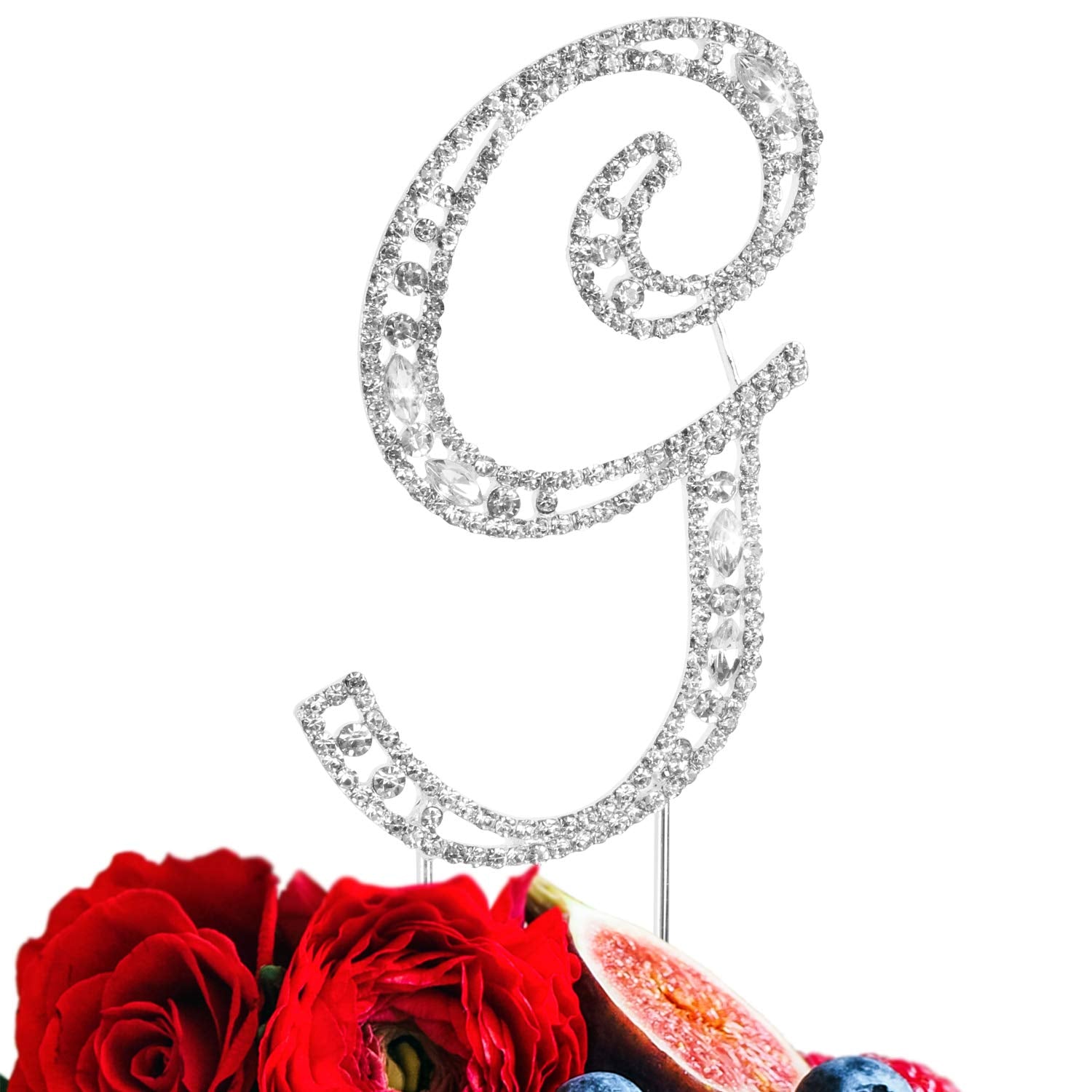 LINGPAR Letter G Cake Topper, Rhinestone Crystal, Silver, Model 01 for Wedding or Birthday Party Decoration Supplies