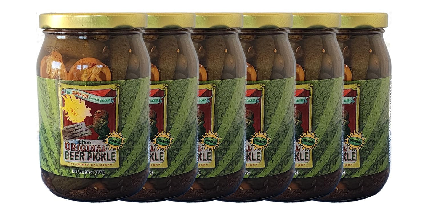 Conscious Choice Foods malt-inspired Pickle Gherkins - Super Hot & Spicy with Garlic & Habanero - 6 Jars (Half Case)