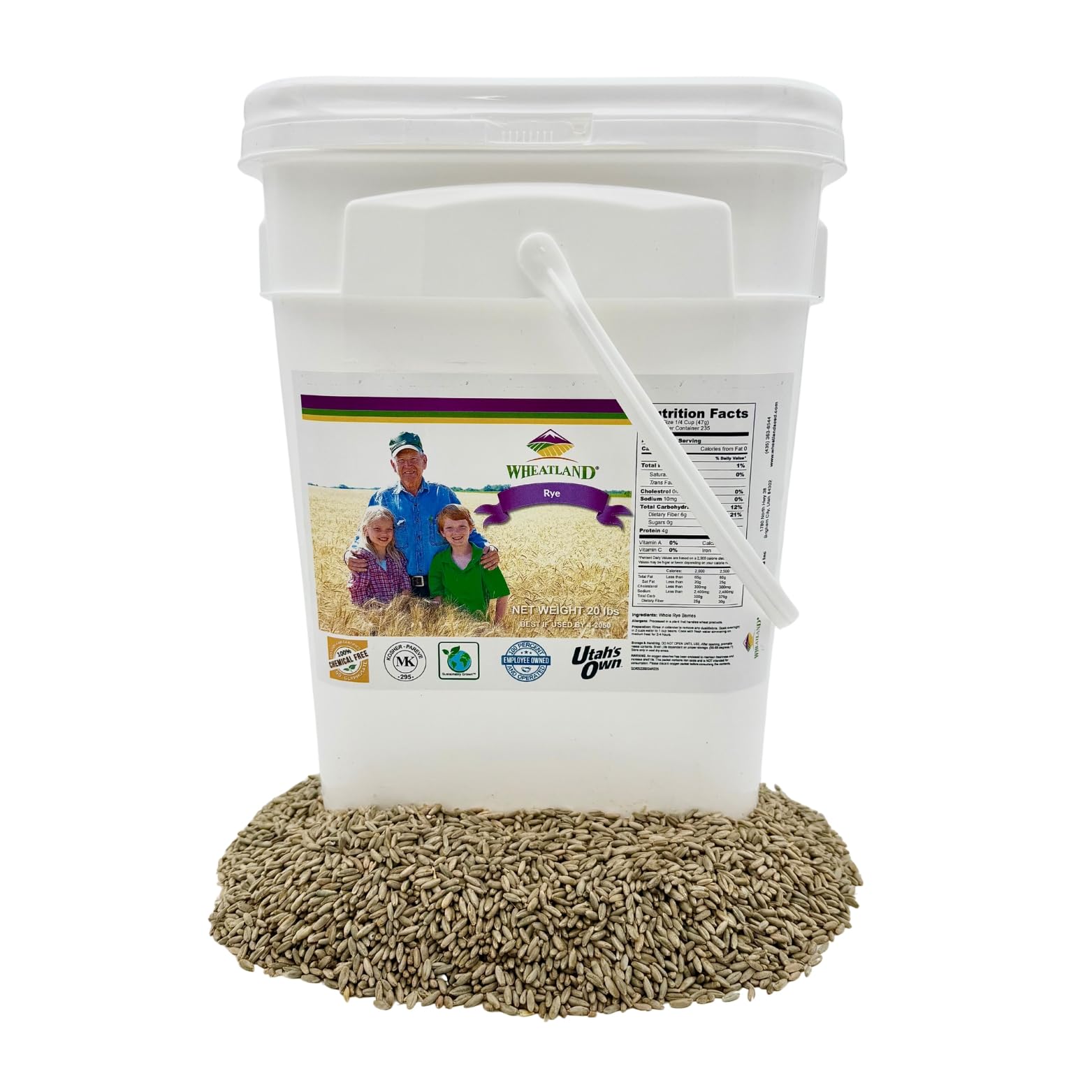 Rye Berries, 20Lb Bucket With Mylar And Oxygen Absorber, Non Gmo, No Glyphosate Residue, Lab Verified Chemical Free, Enhanced Packaging 25 Year Shelf Life, Kosher, Utahs Own, Great For Baking And Brewing, High Trust / Employee Owned Seller