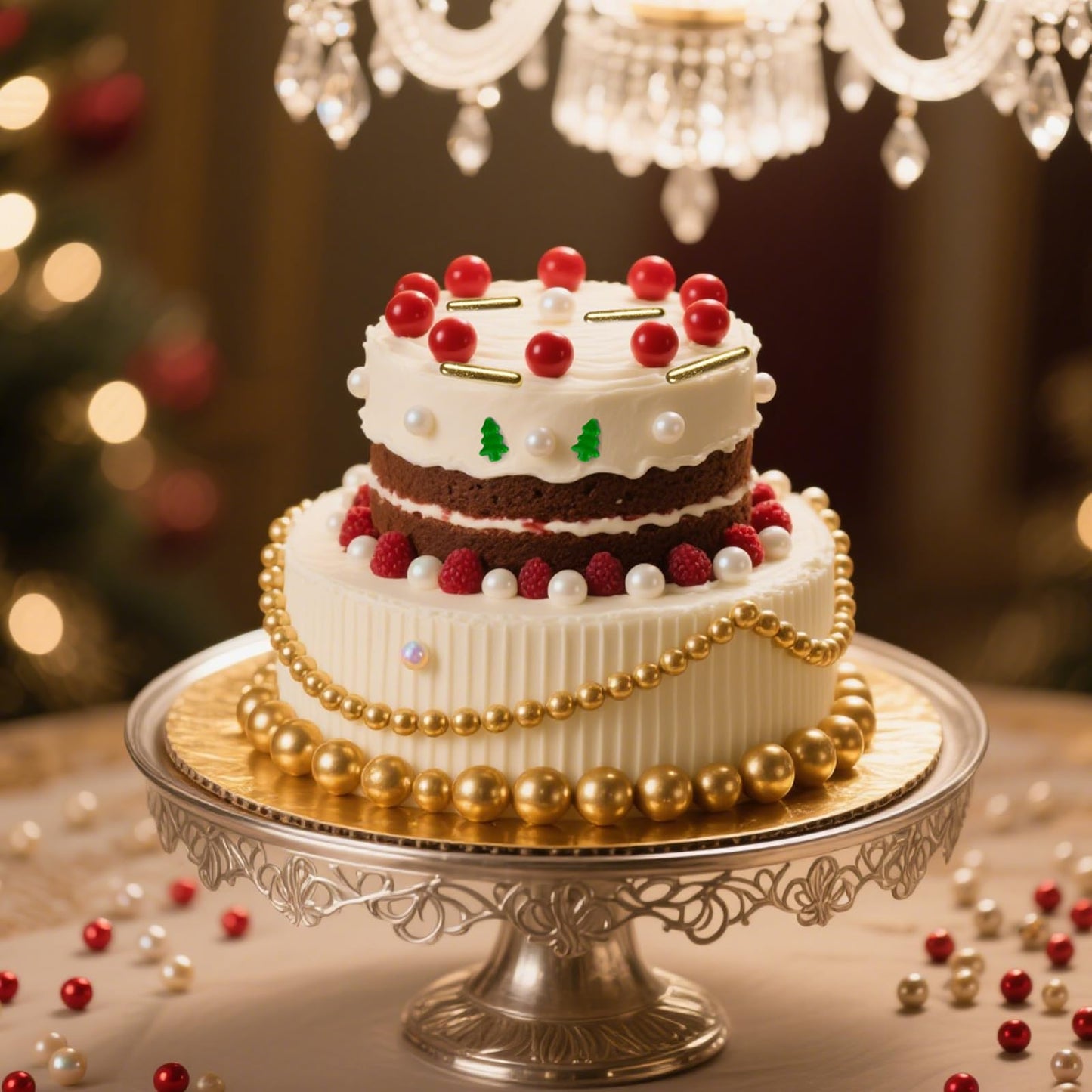 Twisweet Christmas Sprinkles, Gold and Red Pearls for Cake Decorating, Edible Christmas Tree Sugar Sprinkles for Baking, Candy P