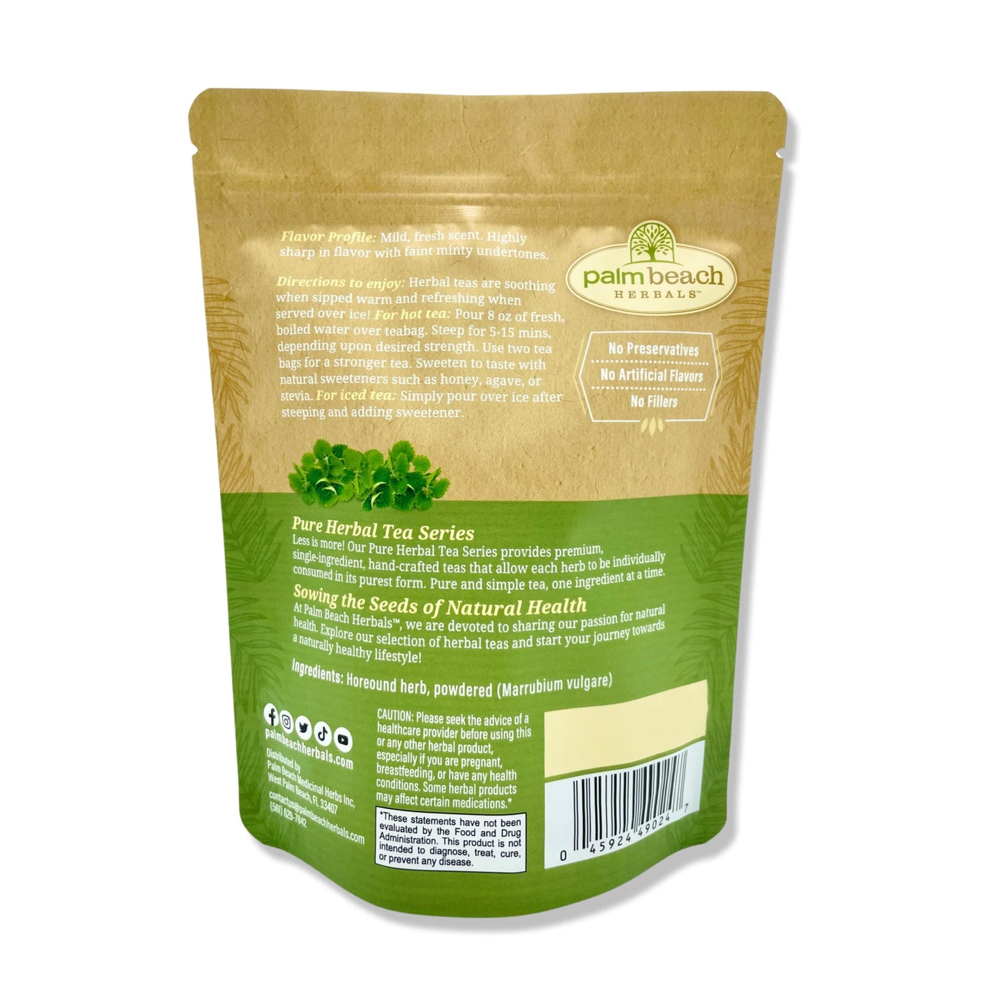 Palm Beach Medicinal Herbs Horehound Tea - Herbal Tea, 30 Count, Pure Herbal Tea Series
