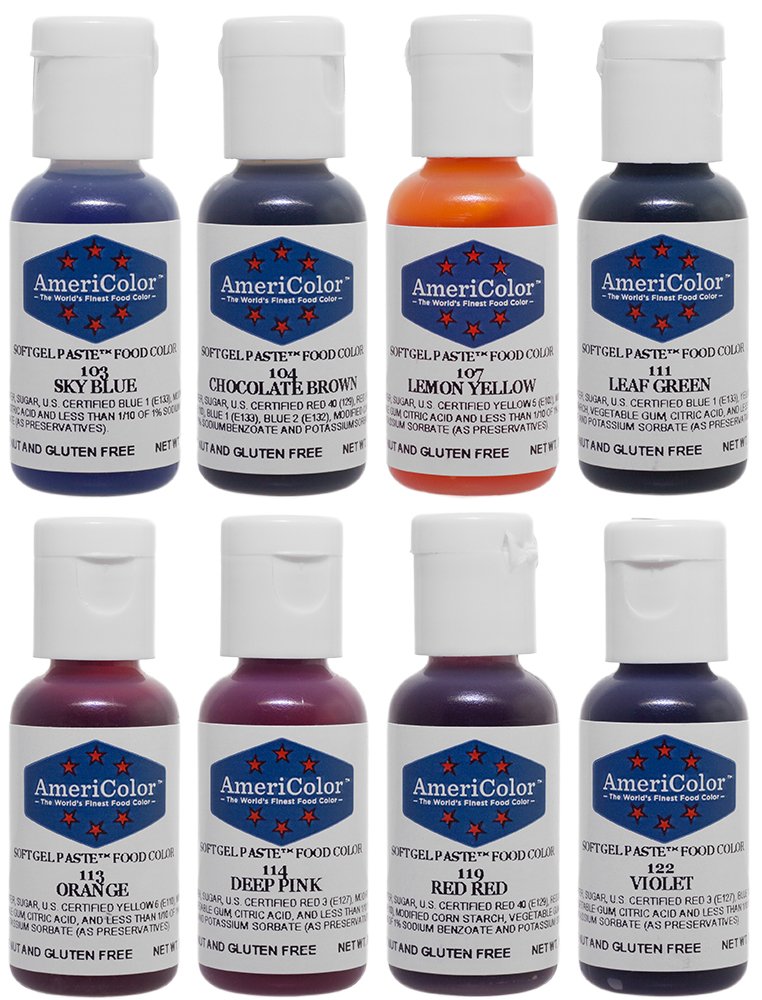 Food Coloring AmeriColor Soft - Gel Paste Junior Kit, 8 Colors, .75 Ounce Bottles