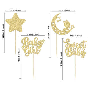Gyufise 24Pcs Gold Glitter Baby Girl Cupcake Toppers Star Moon Sweet Baby Shower Cupcake Picks Decorations Baby Shower Girls Bir