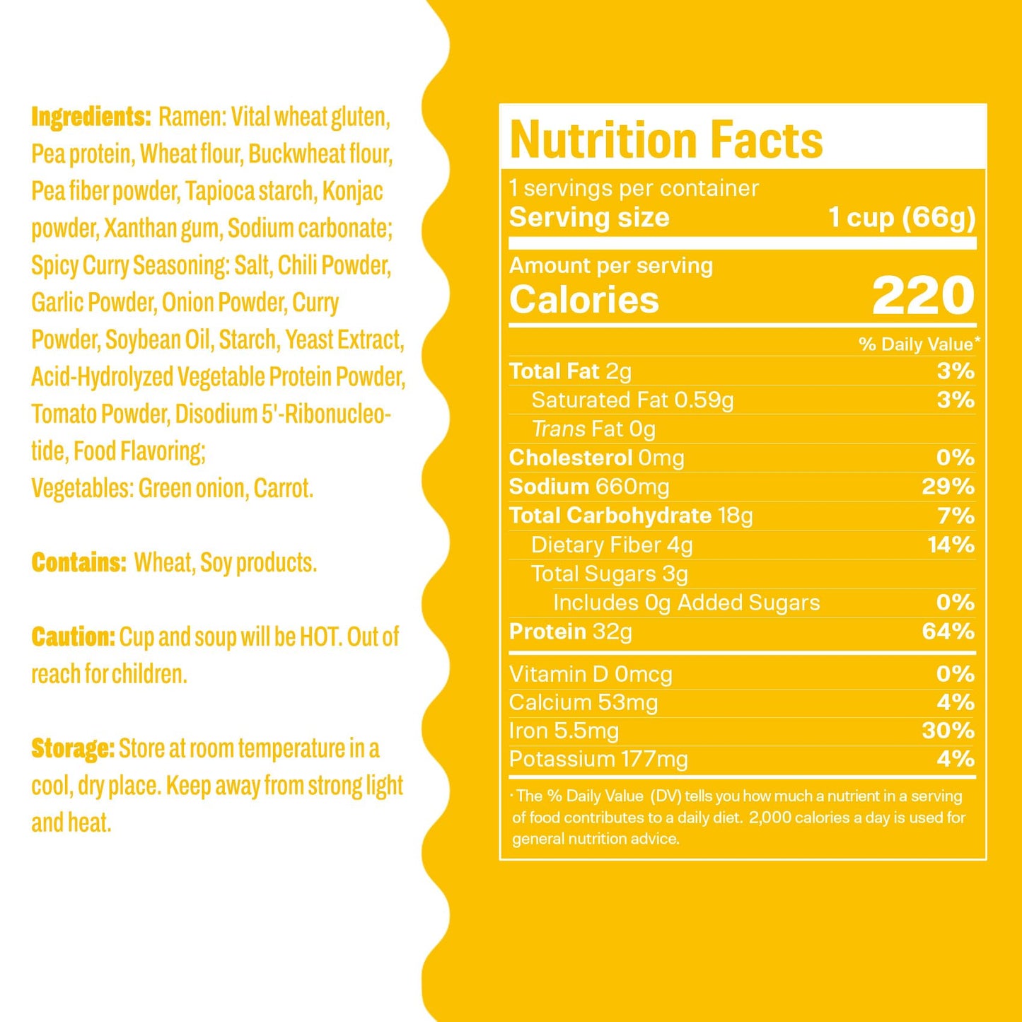 Hethstia Protein Ramen, Spicy Curry Flavor Pre-Packaged Ramen Soup Cup, 6-Pack Instant High-Protein Noodle Broth, 32g Plant Prot