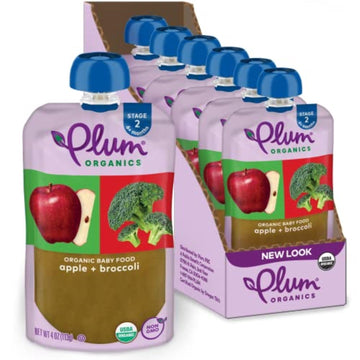 Plum Organics Stage 2 Organic Baby Food - Apple And Broccoli - 4 Oz Pouch (Pack Of 6) - Organic Fruit And Vegetable Baby Food Po