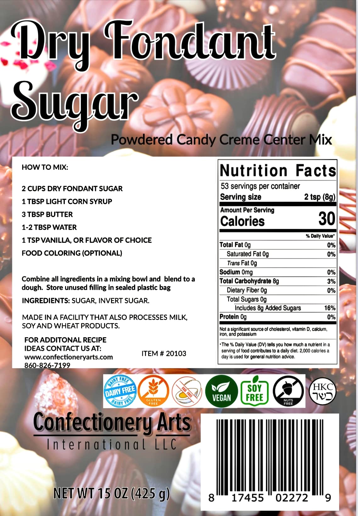 DRY FONDANT SUGAR - Powdered Candy Creme Center Mix, For Candy Making, Cream Centers and Icings! Easy to use., White, 15 0Z