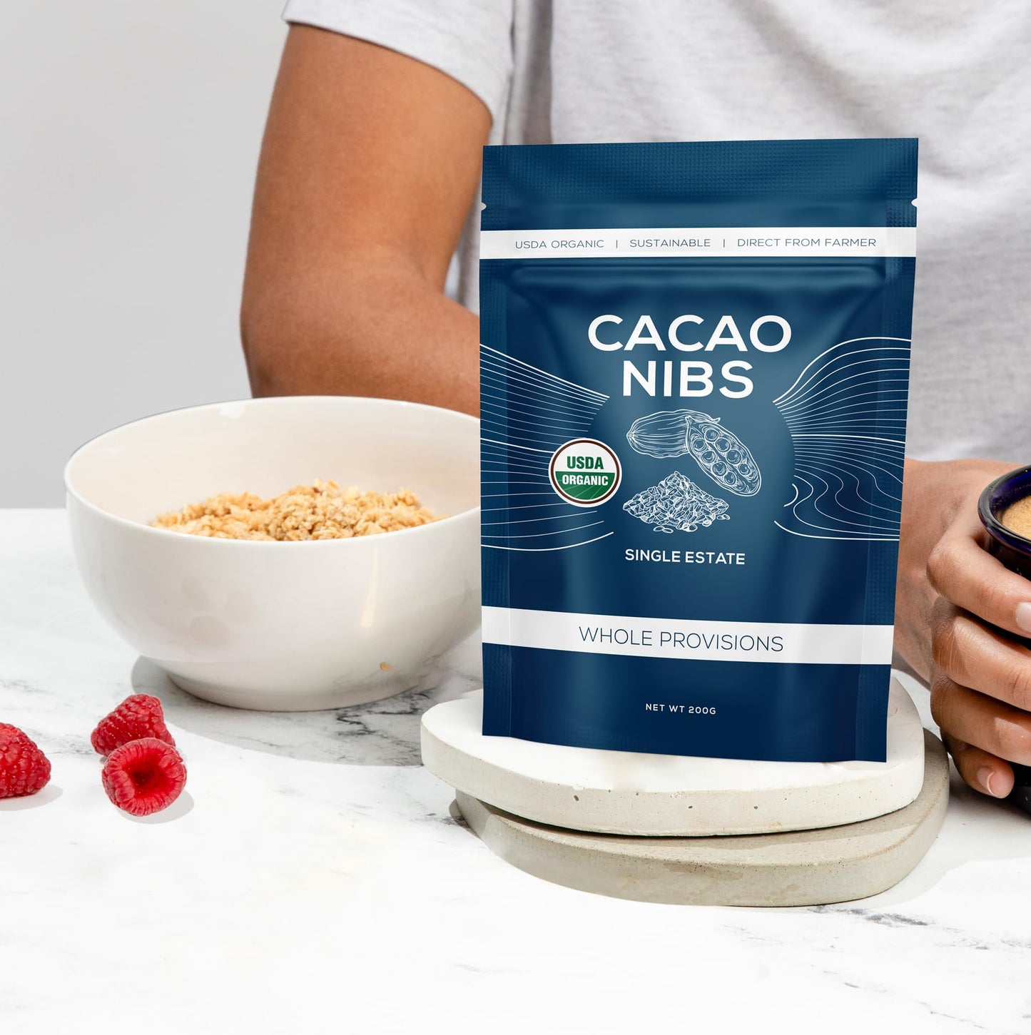 One Farm By Waayb Organic Cacao Nibs, Single Estate, Non-Gmo, Fair-Trade, Vegan, Gluten Free, 100% Raw Rizek Cacao Nibs In Resea
