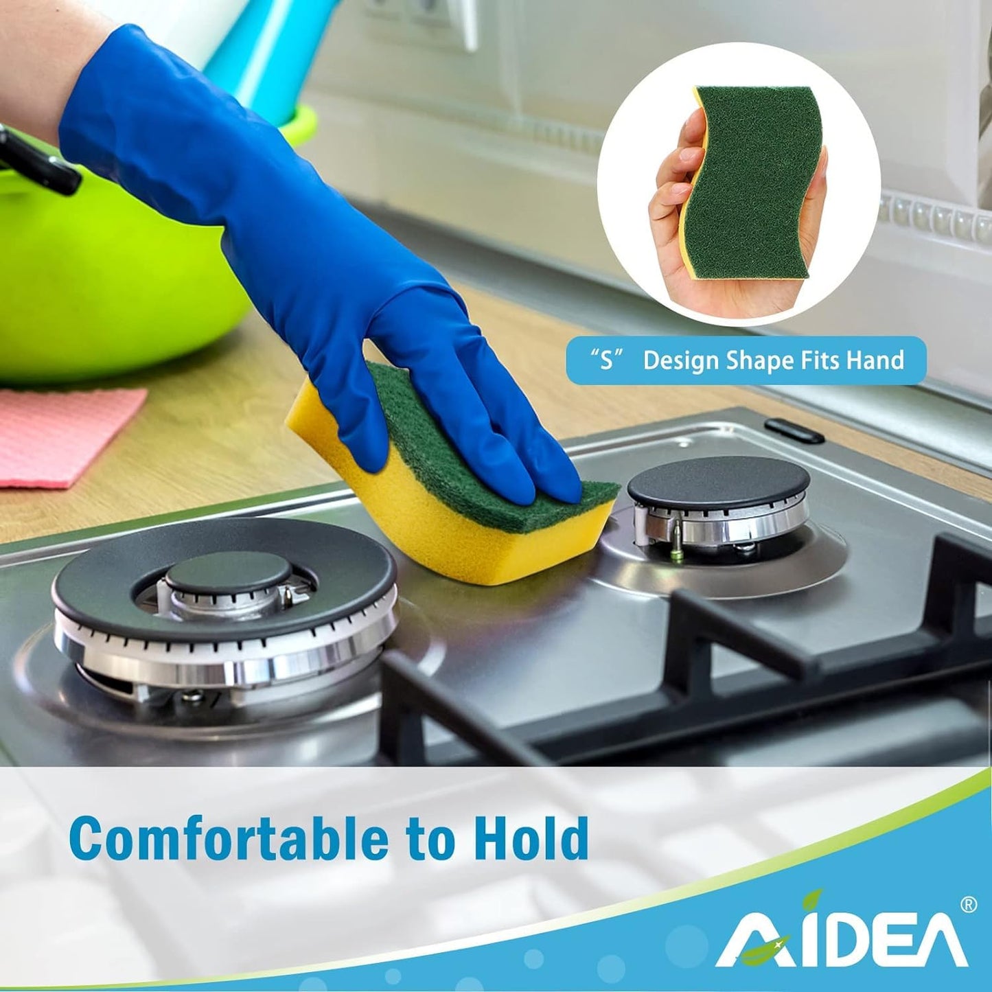 Aidea Heavy Duty Scrub Sponge-50 Count, Cleaning Sponge, Kitchen Dish Sponge, Effortless Cleaning Eco Scrub Pads For Dishes,Pots