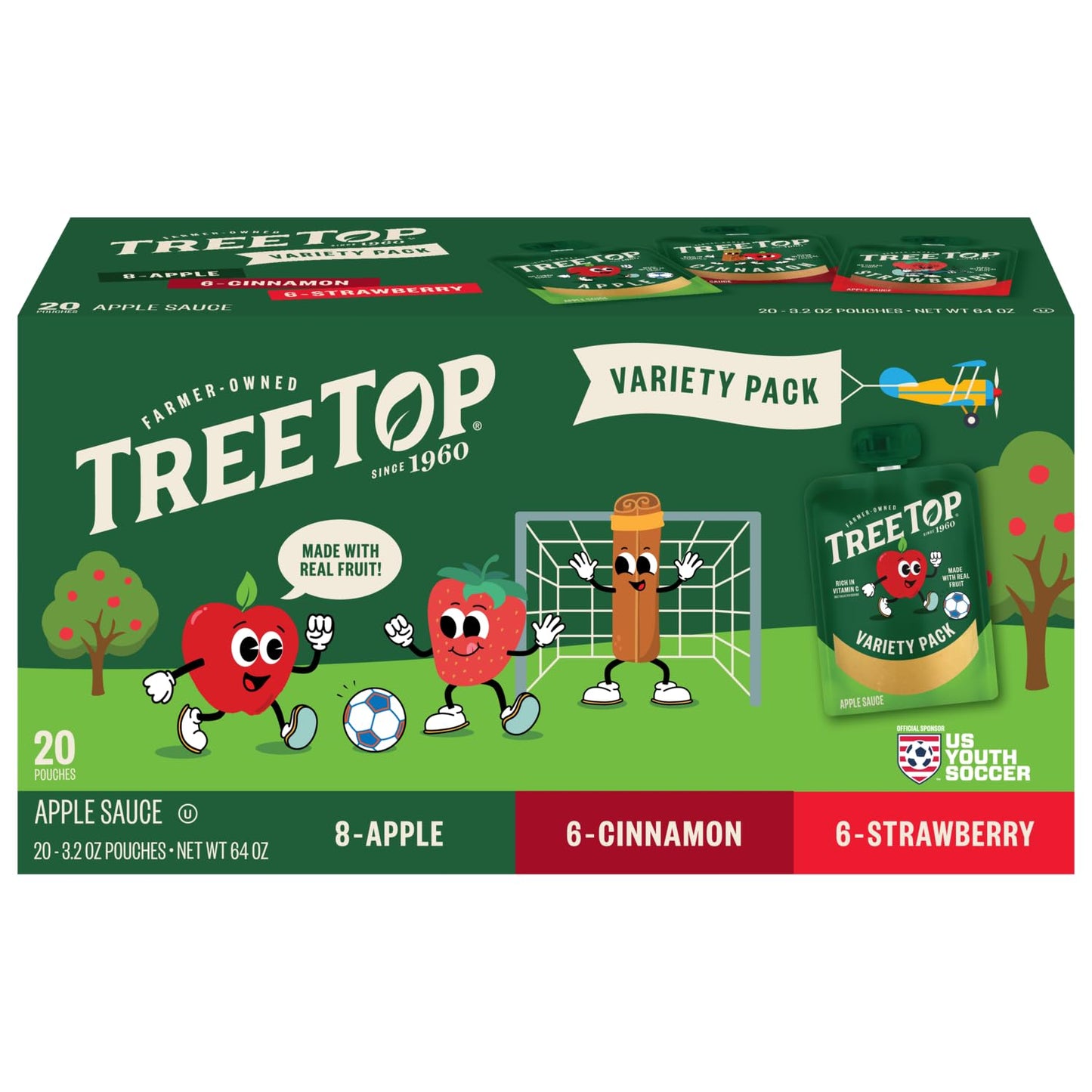 Tree Top Variety Pack Apple/Straw/Cinn Apple Sauce Pouches, 3.2 Oz, 20 Pouches