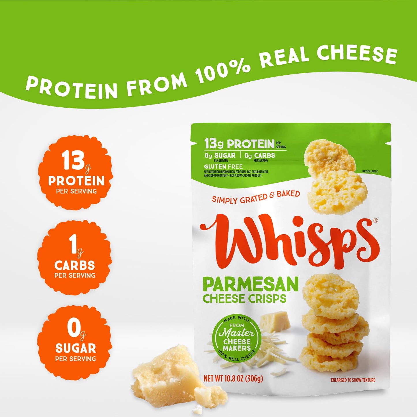 Whisps Cheese Crisps - Healthy Keto Snack, Gluten Free, High Protein, Low Carb - 2.12 Oz (Pack of 4)