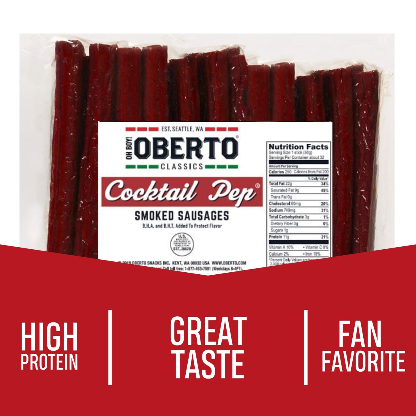 Oberto Classics Cocktail Pep Smoked Sausages, 3.5 Pound Pack, Model 2710