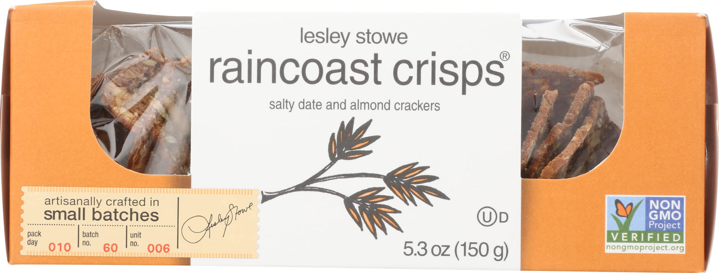 Lesley Stowe Raincoast Crisps Salty Date and Almond Flavor, Non GMO, 5.3 Ounce (Pack of 12)