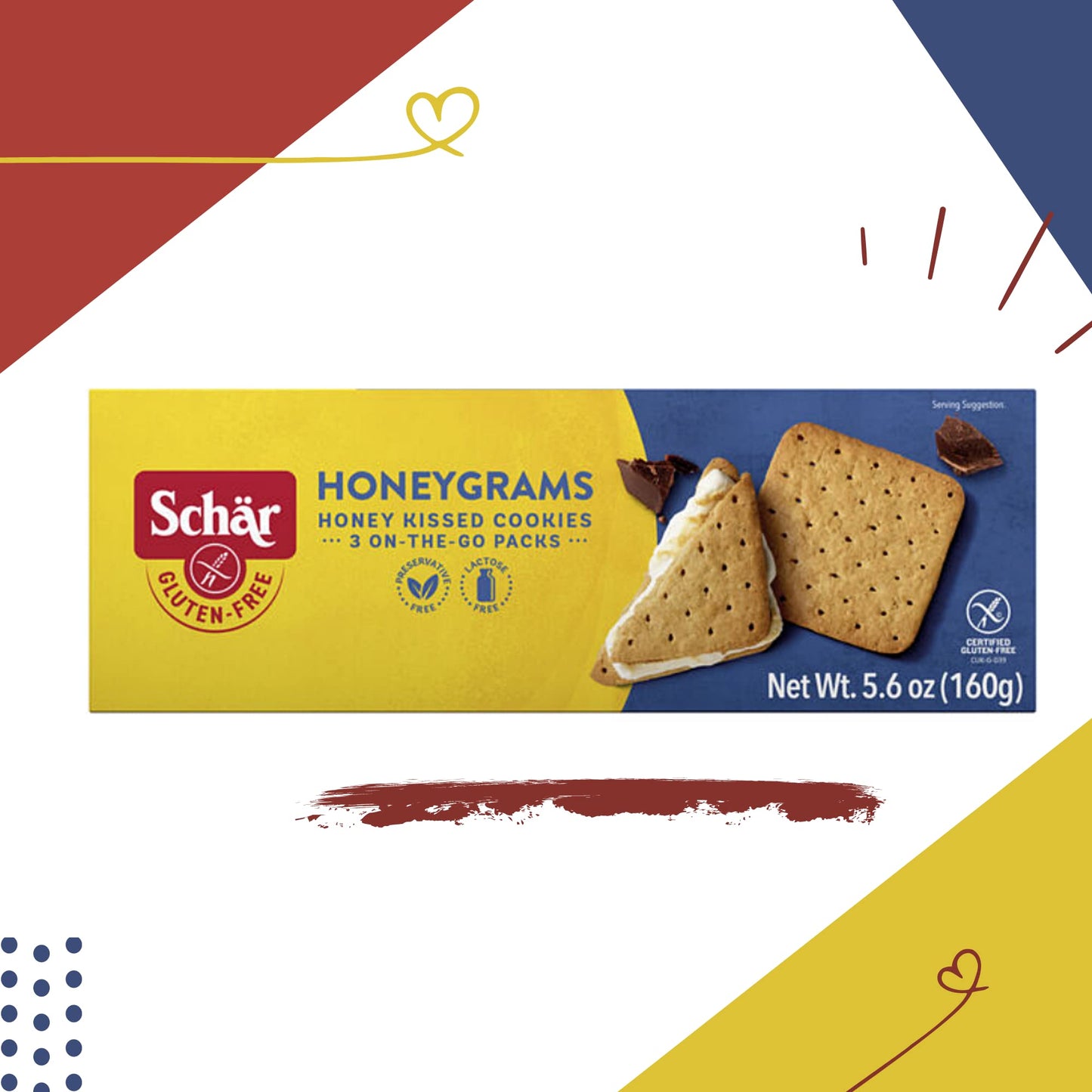 Schär Honeygrams Gluten Free Cookies - No GMOs, Lactose, Wheat, Preservatives - 5.6 oz (Pack of 2)