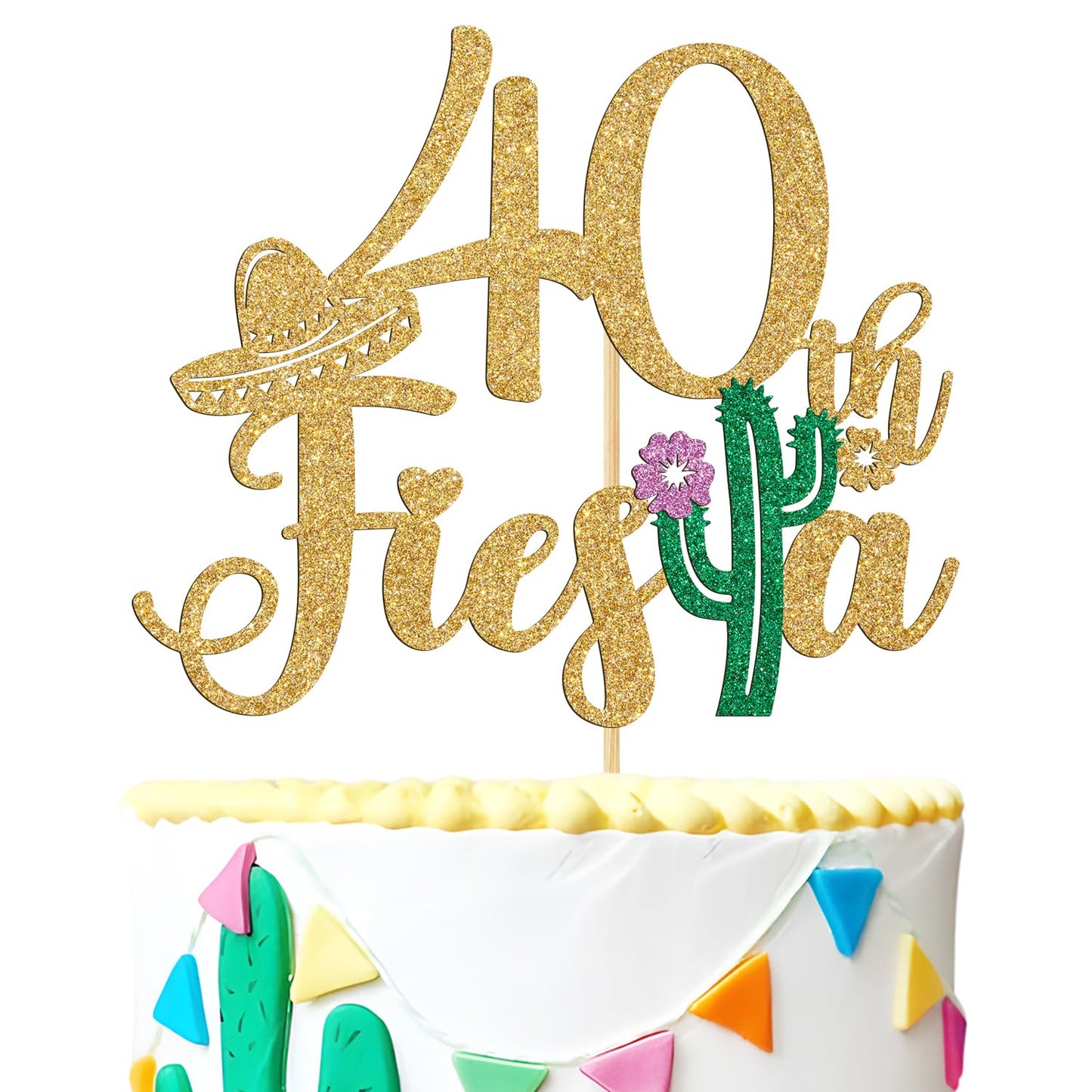 Tivurcia 40th Fiesta Cake Topper, Cheers to 40 Years/Taco Bout 40 Cake Decor,Tropical Hawaiian Mexican Summer Themed Happy 40th 