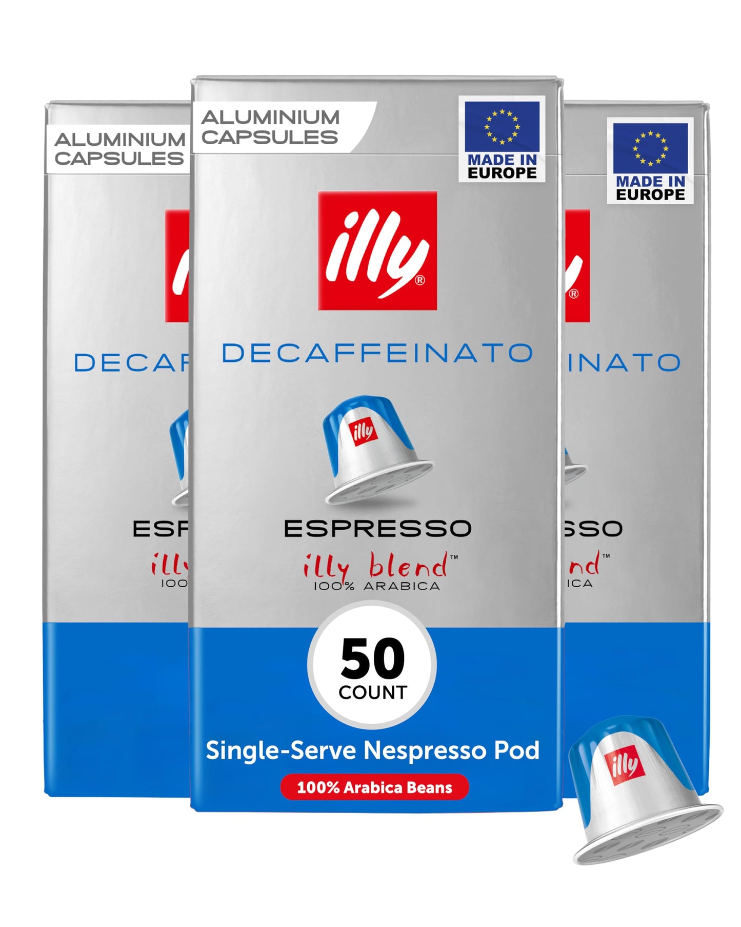 Illy Aluminum Espresso compact pieces, Decaf Coffee, Mild & Balanced, 10 Count (Pack of 5), Compatible with Nespresso Machines