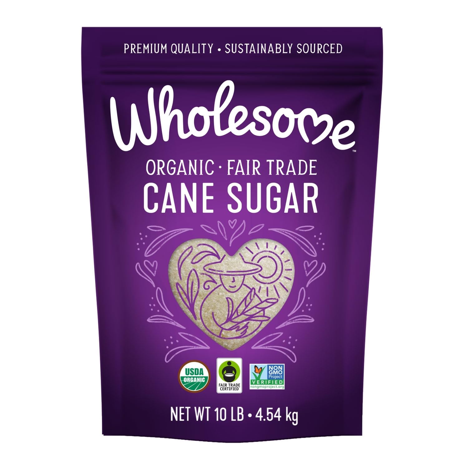 Wholesome Sweeteners 10-Pound Organic Cane Sugar, Fair Trade, Non Gmo, Gluten Free, Pure & Vegan, For Baking And Sweetening